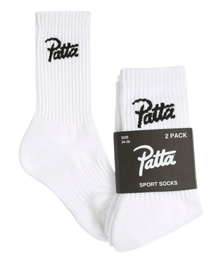 Patta Script Logo Sport Socks 2-Pack (White)