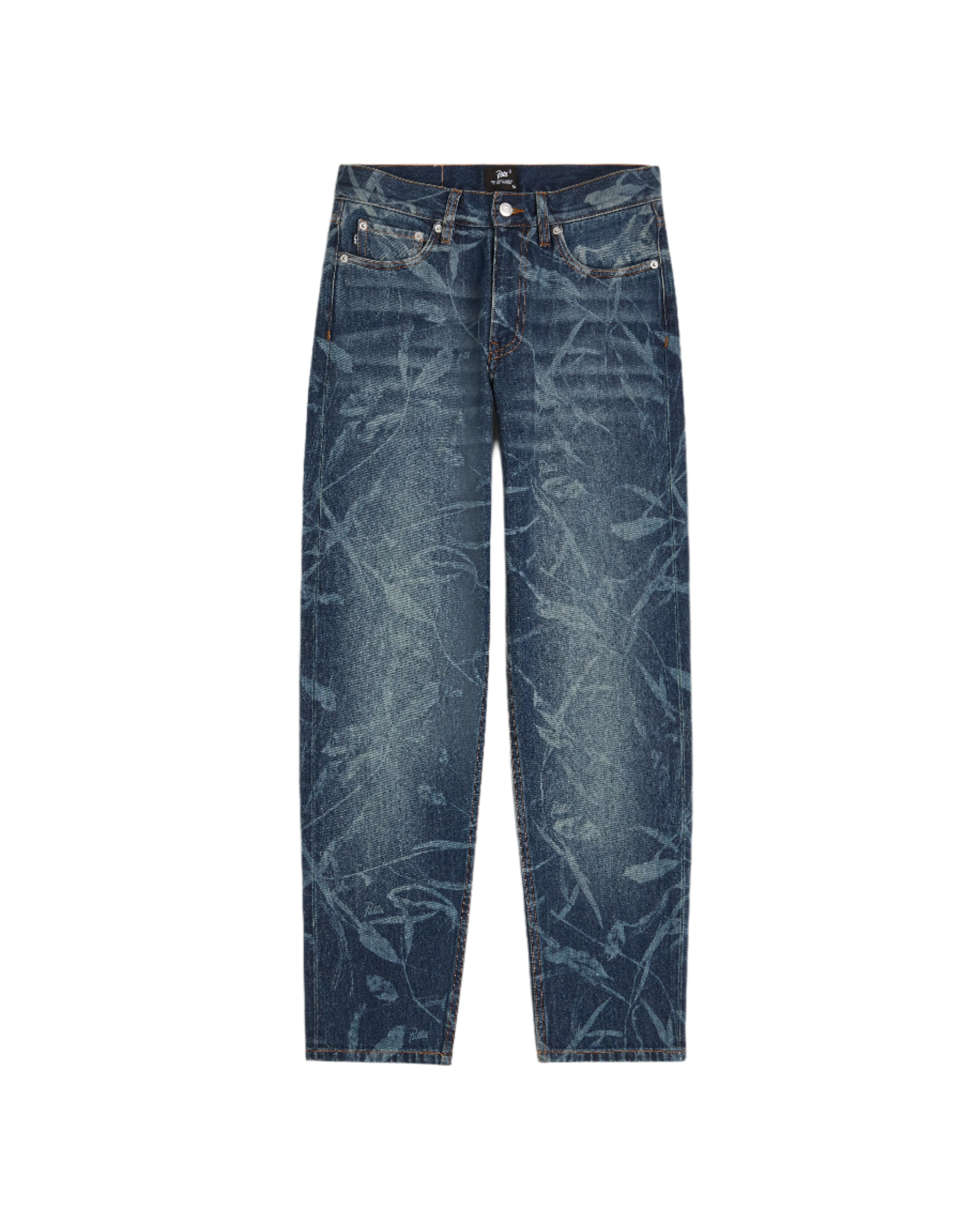 Patta Leaves Laser Print Denim Pants (Blue Denim )