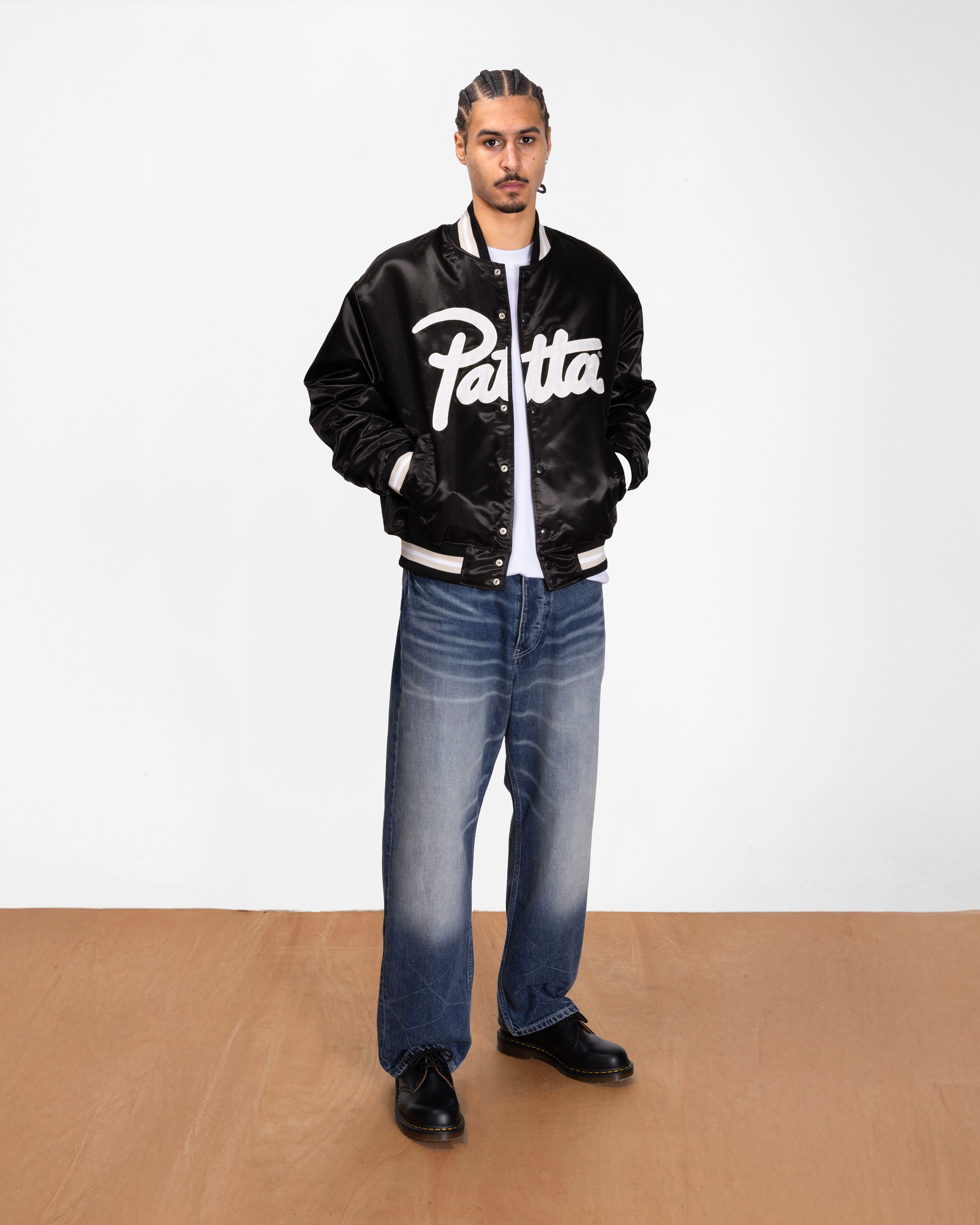 Patta Script Logo Satin Varsity Jacket (Black) – Patta UK