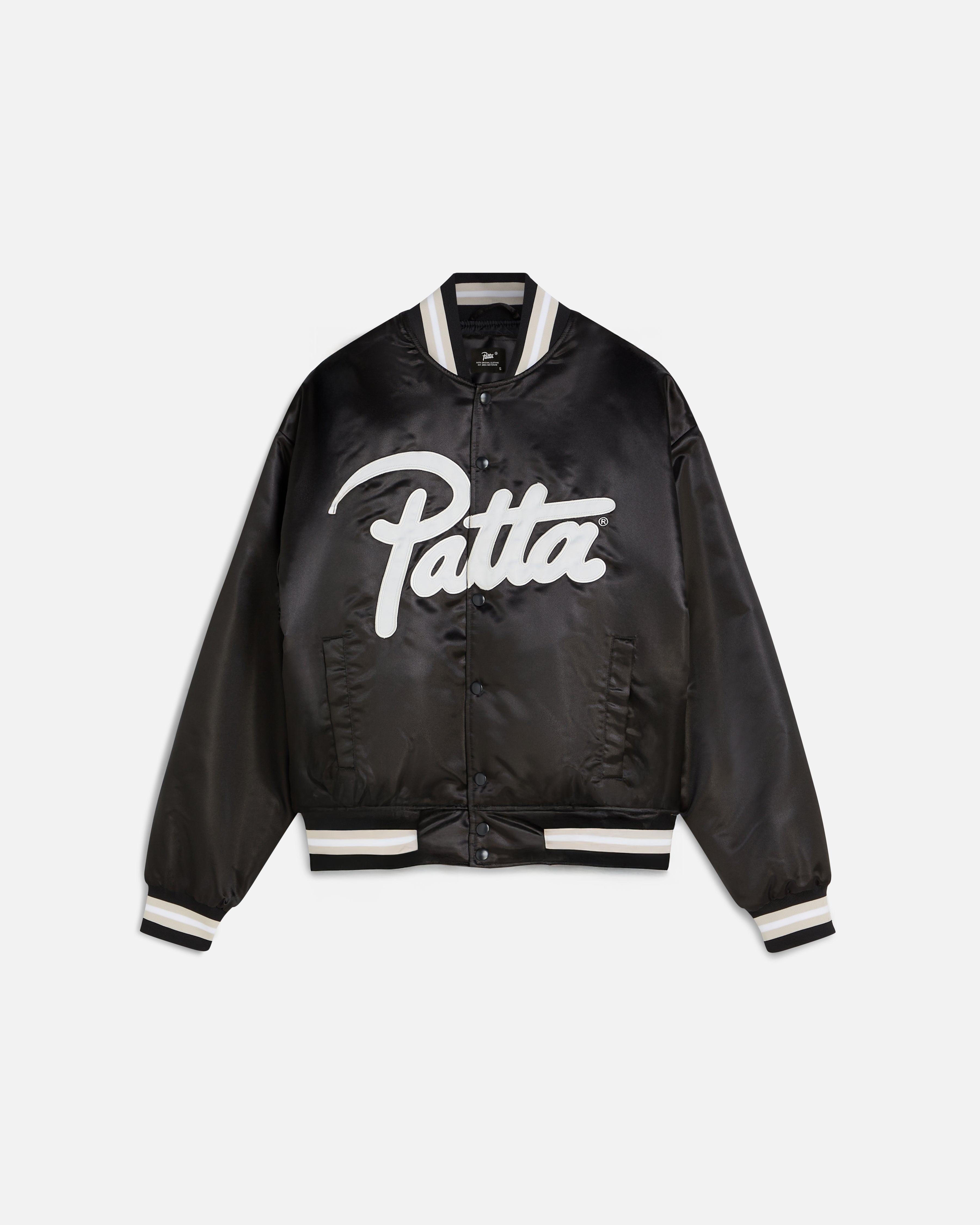 Patta Script Logo Satin Varsity Jacket (Black) – Patta UK