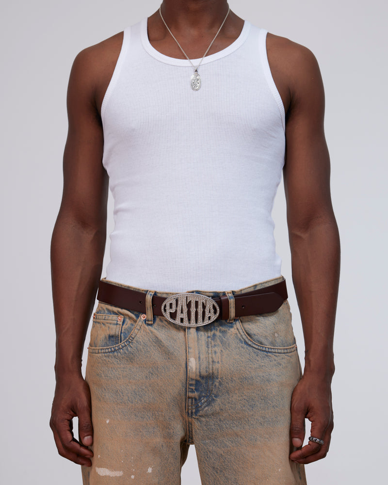 Patta Rhinestone Round Logo Belt (Brown)