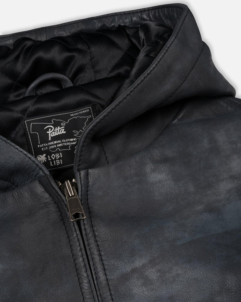 Patta Leather Hooded Bomber Jacket (Black)