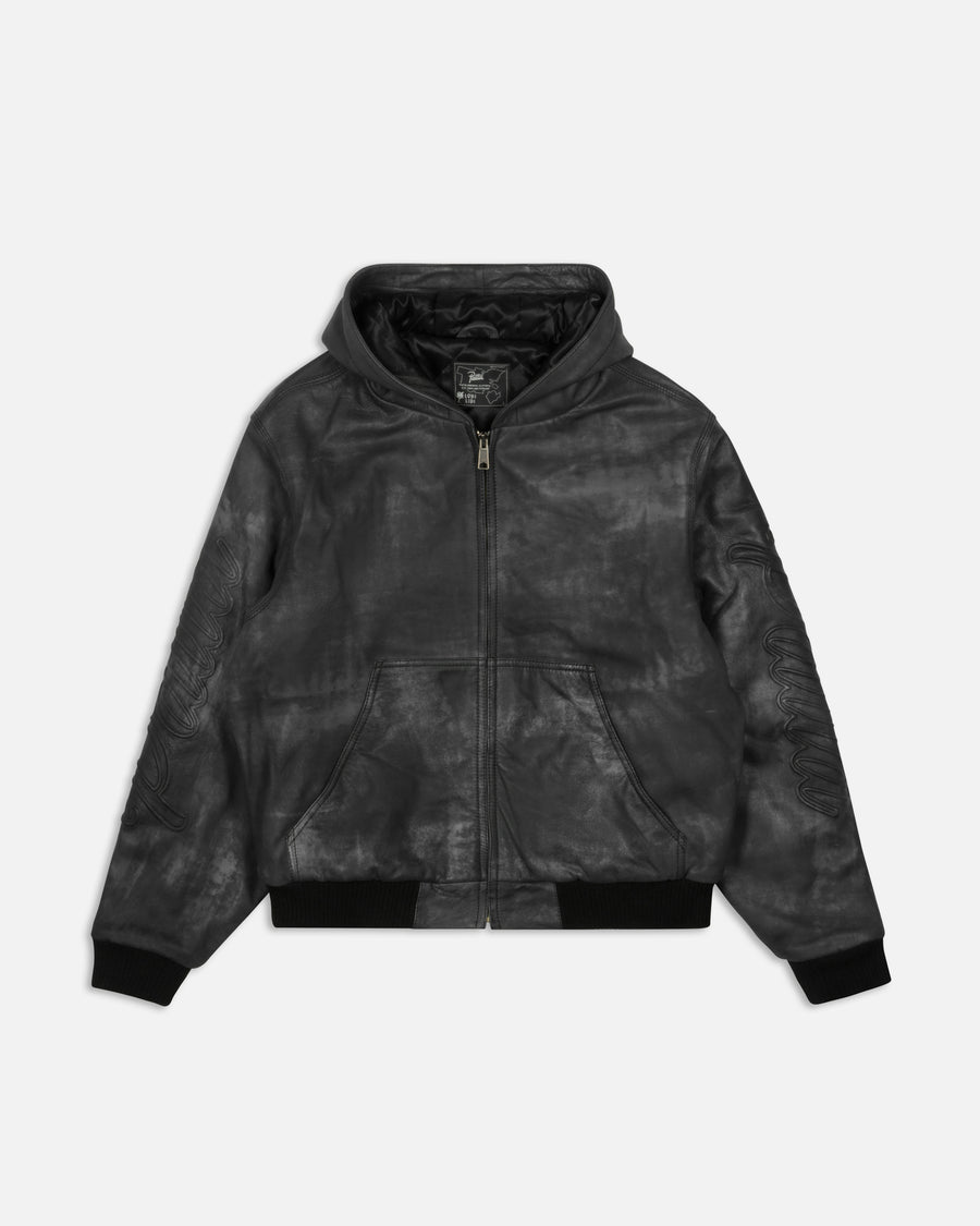 Patta Leather Hooded Bomber Jacket (Black)