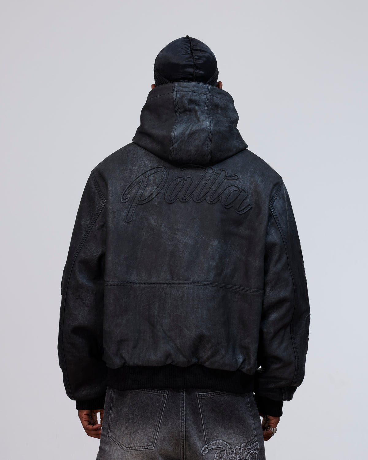 Patta Leather Hooded Bomber Jacket (Black)