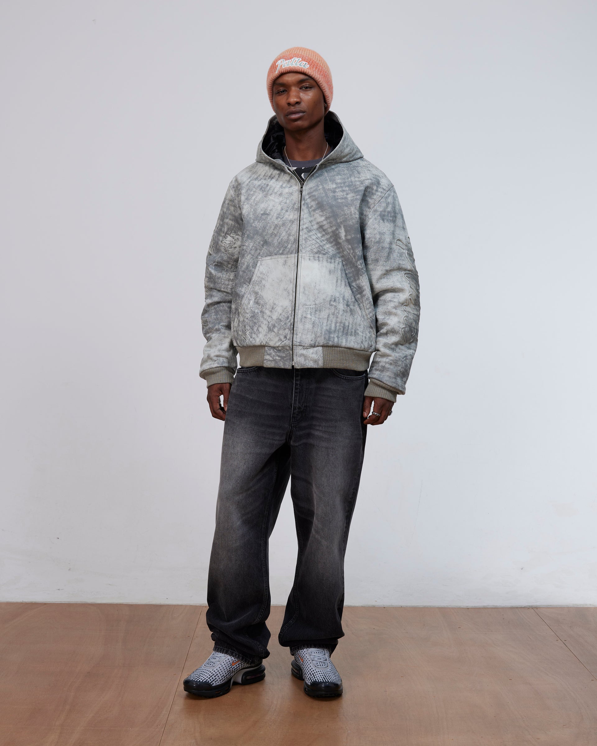 Patta Leather Hooded Bomber Jacket (Moonless Night)