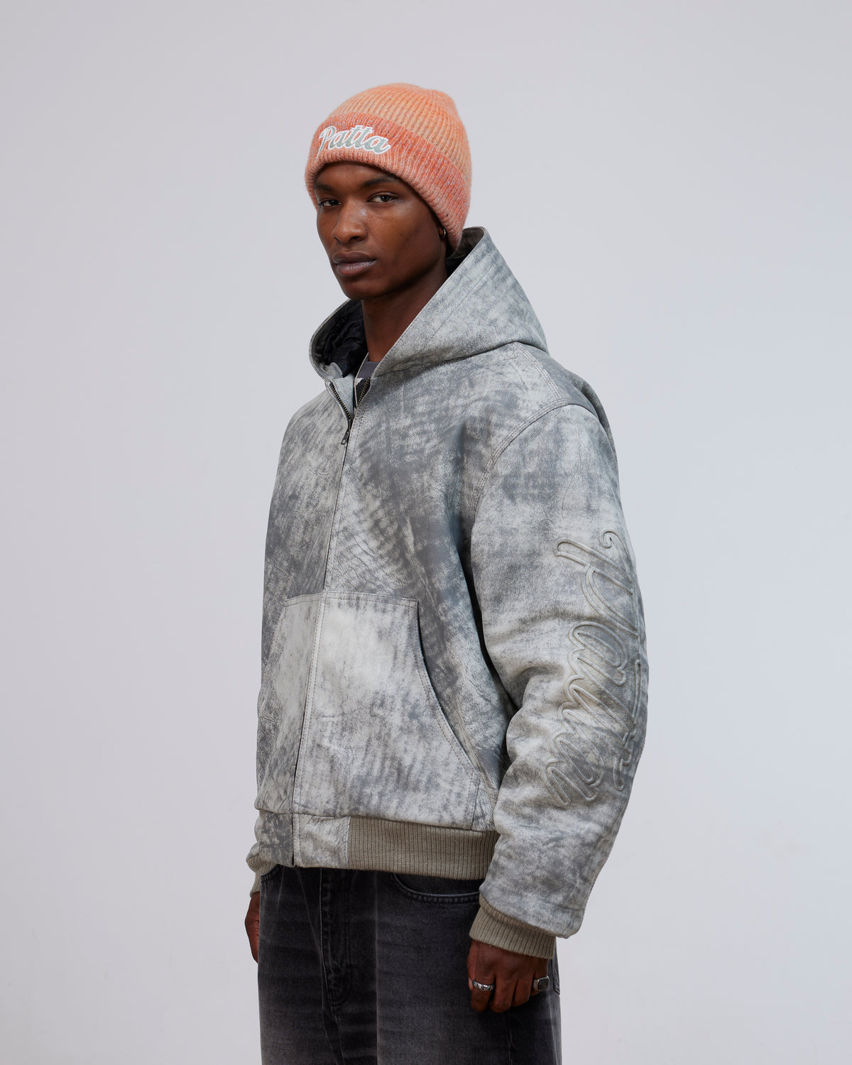 Patta Leather Hooded Bomber Jacket (Moonless Night)