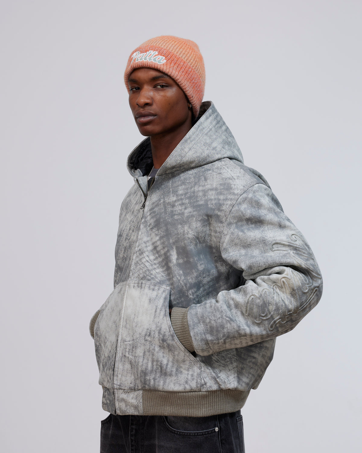 Patta Leather Hooded Bomber Jacket (Moonless Night)