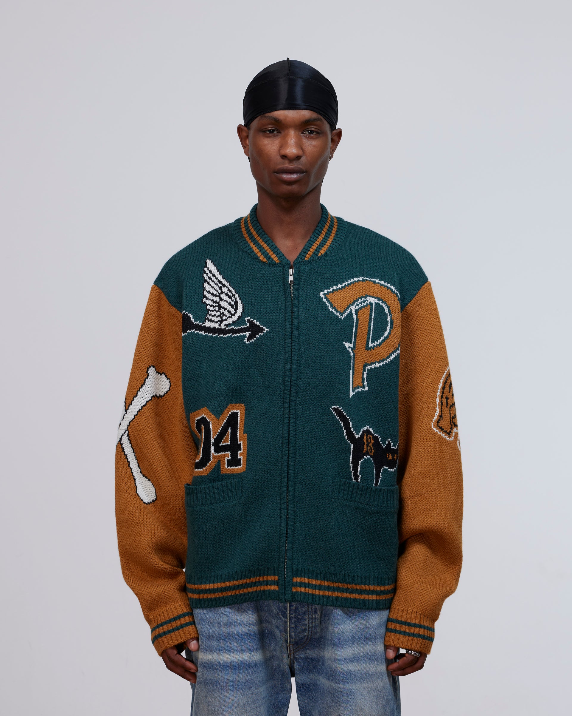 Patta Varsity Knitted Cardigan (Pine Grove)