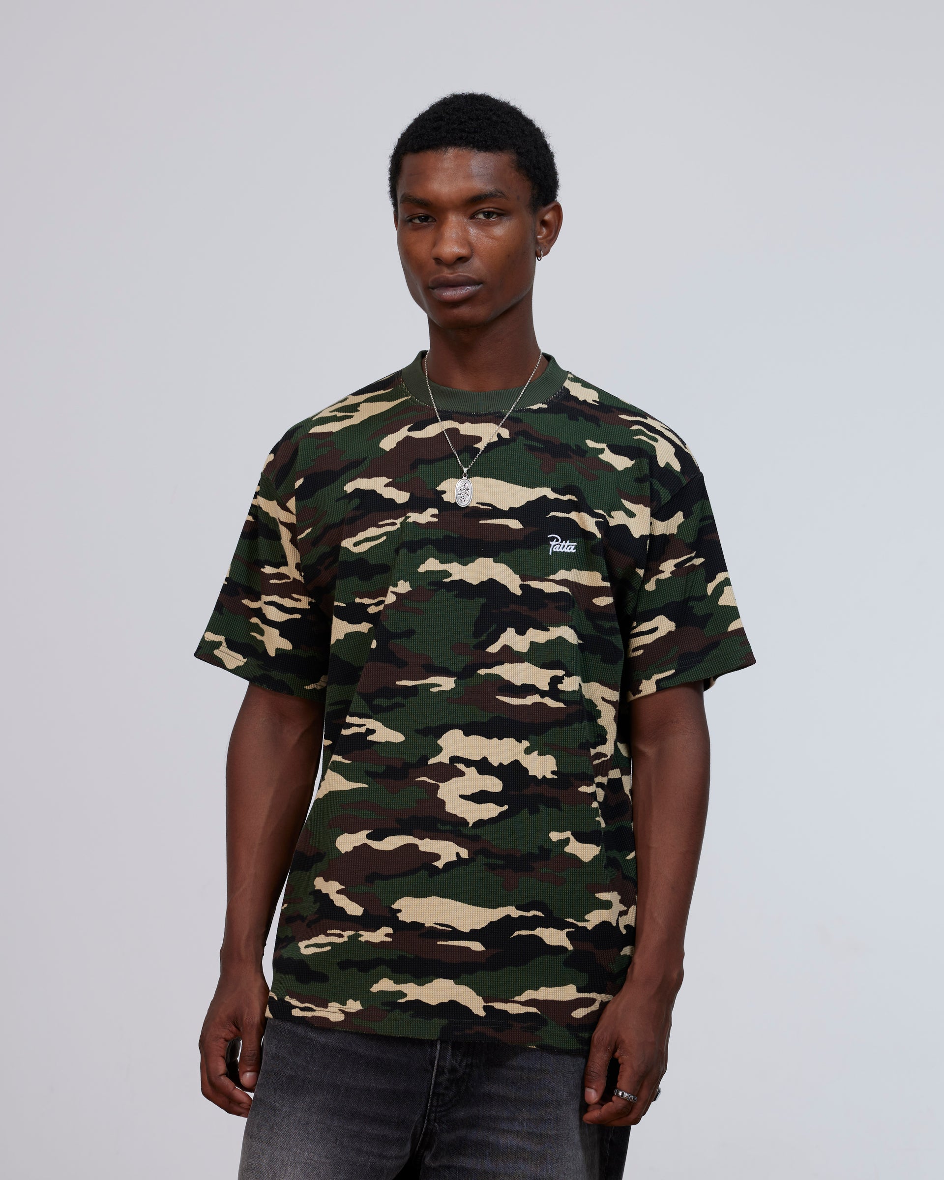 Patta Waffle Script Logo T-Shirt (Woodland Camo)