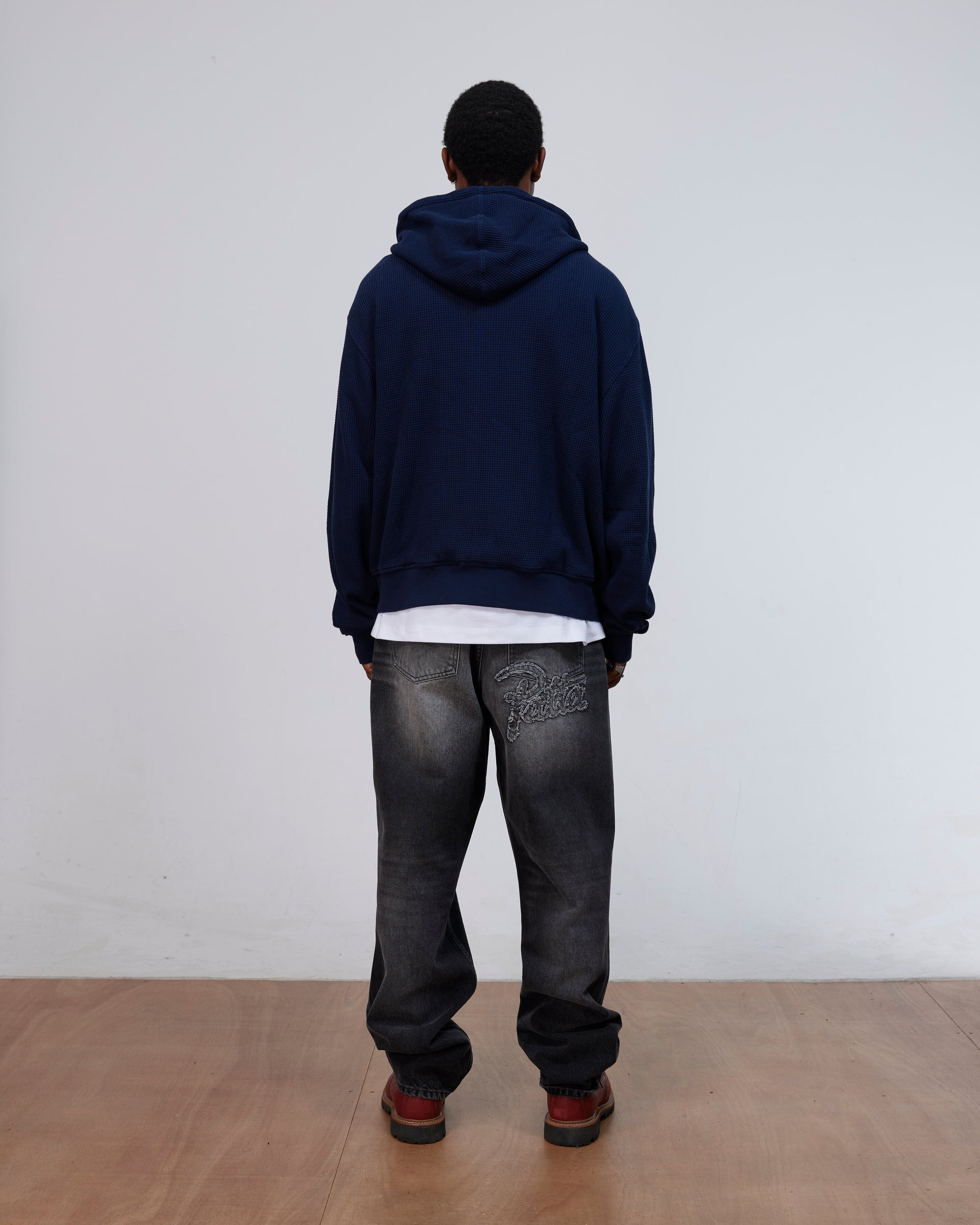 Patta Waffle Reversible Zip Up Hooded Sweater (Black Iris)