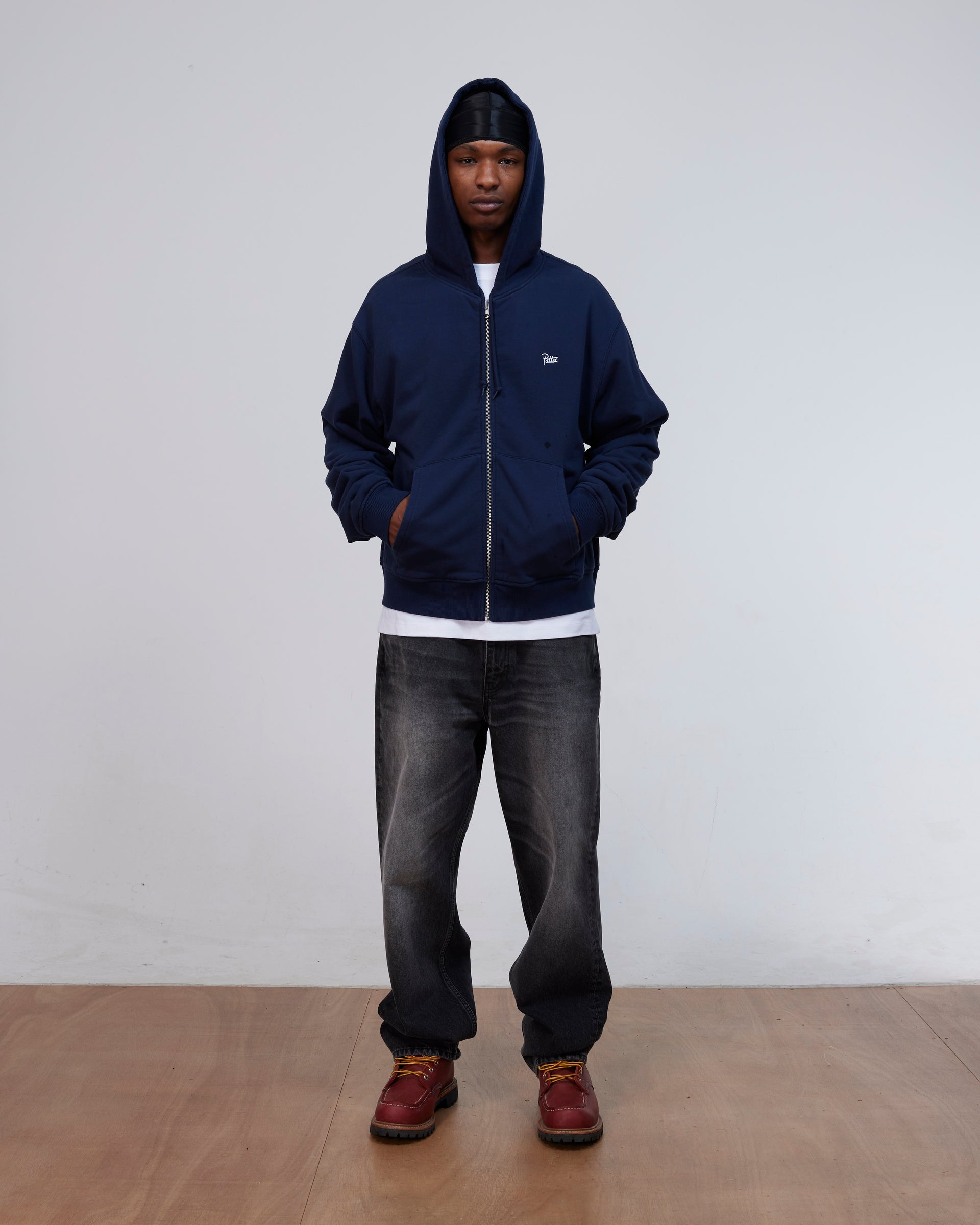 Patta Waffle Reversible Zip Up Hooded Sweater (Black Iris)