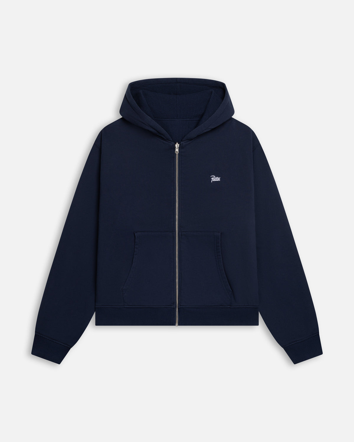 Patta Waffle Reversible Zip Up Hooded Sweater (Black Iris)