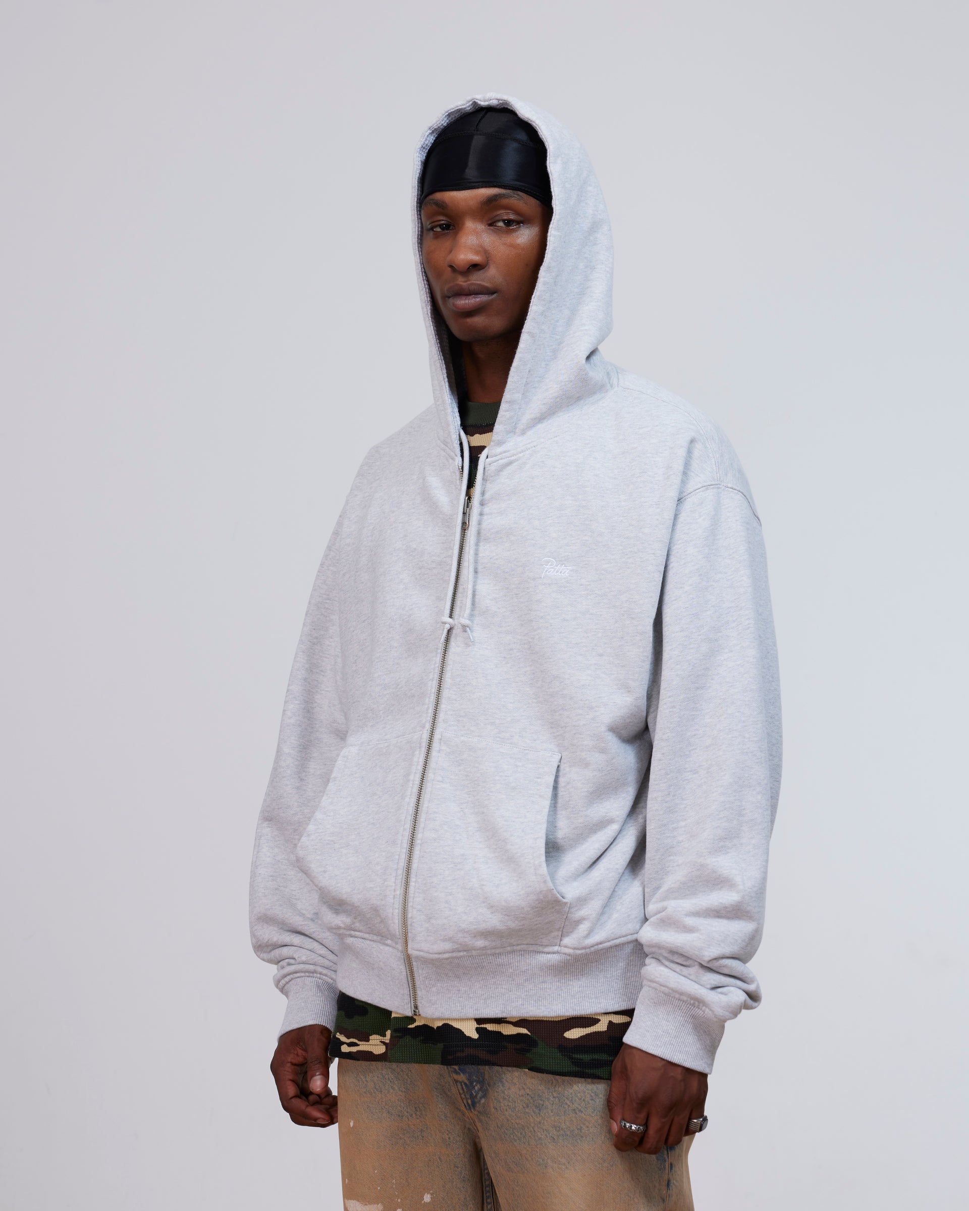 Patta Waffle Reversible Zip Up Hooded Sweater (Grey heather)