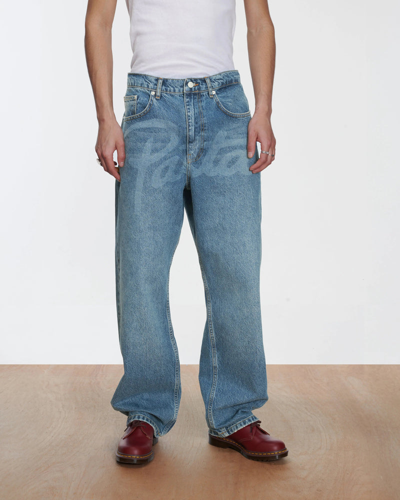 Patta Laserprint Whiskers Denim Pants (Light Blue Denim)